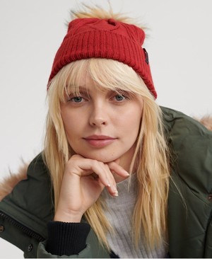 Superdry Lannah Cable Női Kötött Sapka Piros | SAIJG9620